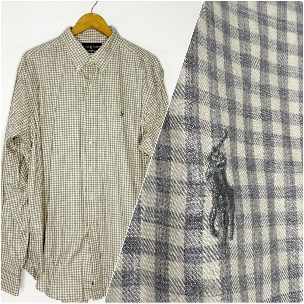 Ralph Lauren Classic Fit Gingham Button Down Long Sleeve Shirt Gray XL